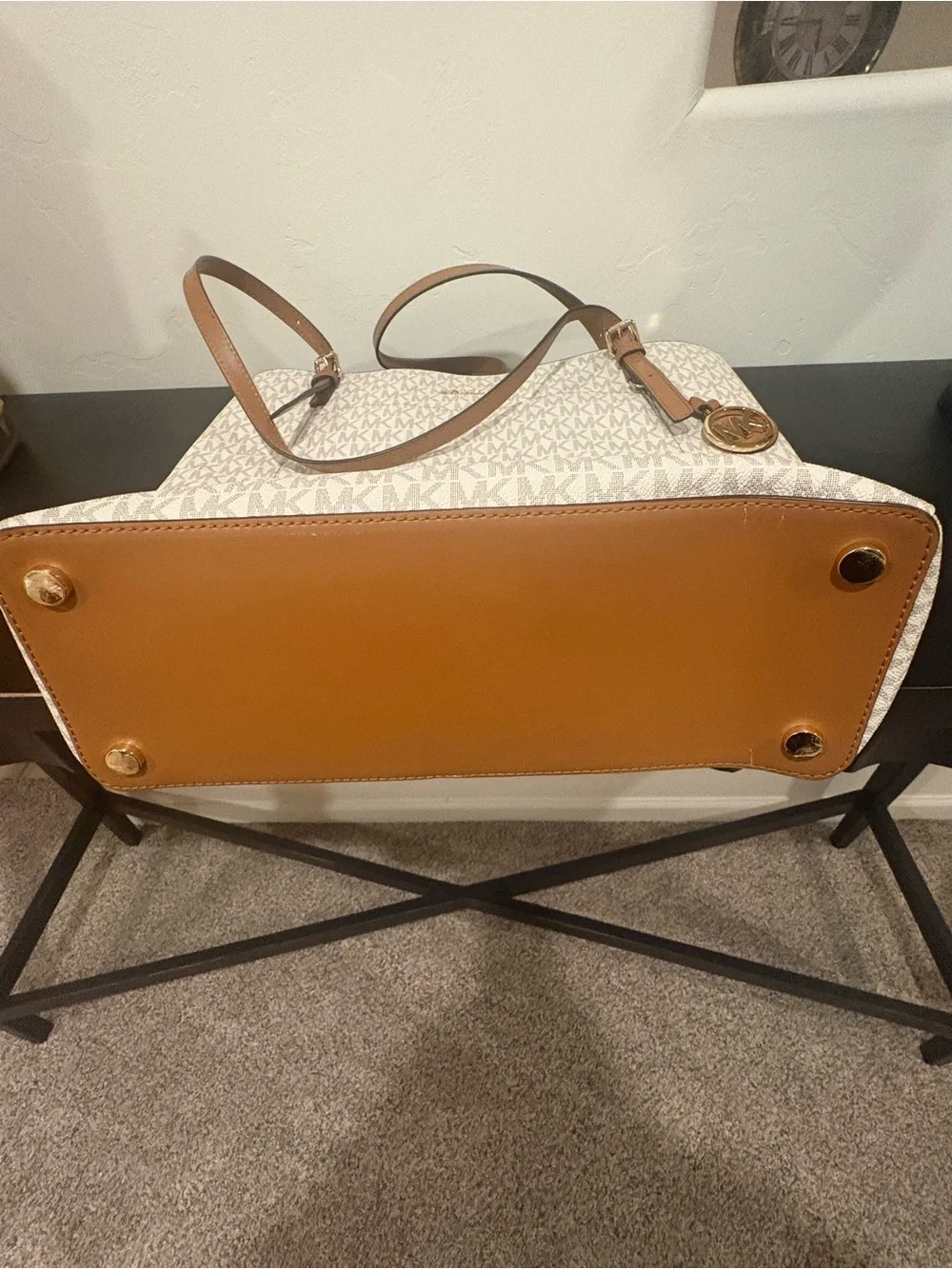 Michael Kors Voyager Logo Tote with Brown Trim and Gold Hardware with Wallet.